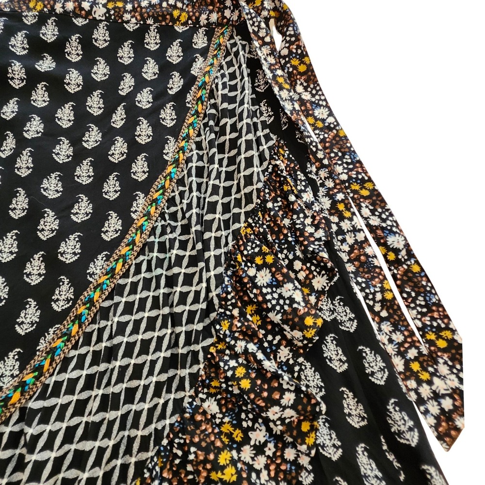 Christian Siriano Womens L Boho Mixed Print Wrap High-Low Maxi Skirt Ruffle - Picture 4 of 8